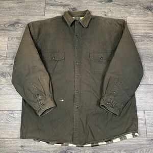 Vintage Stanley Flannel Lined Shirt Jacket Mens XL Button‎ Pockets Olive Green